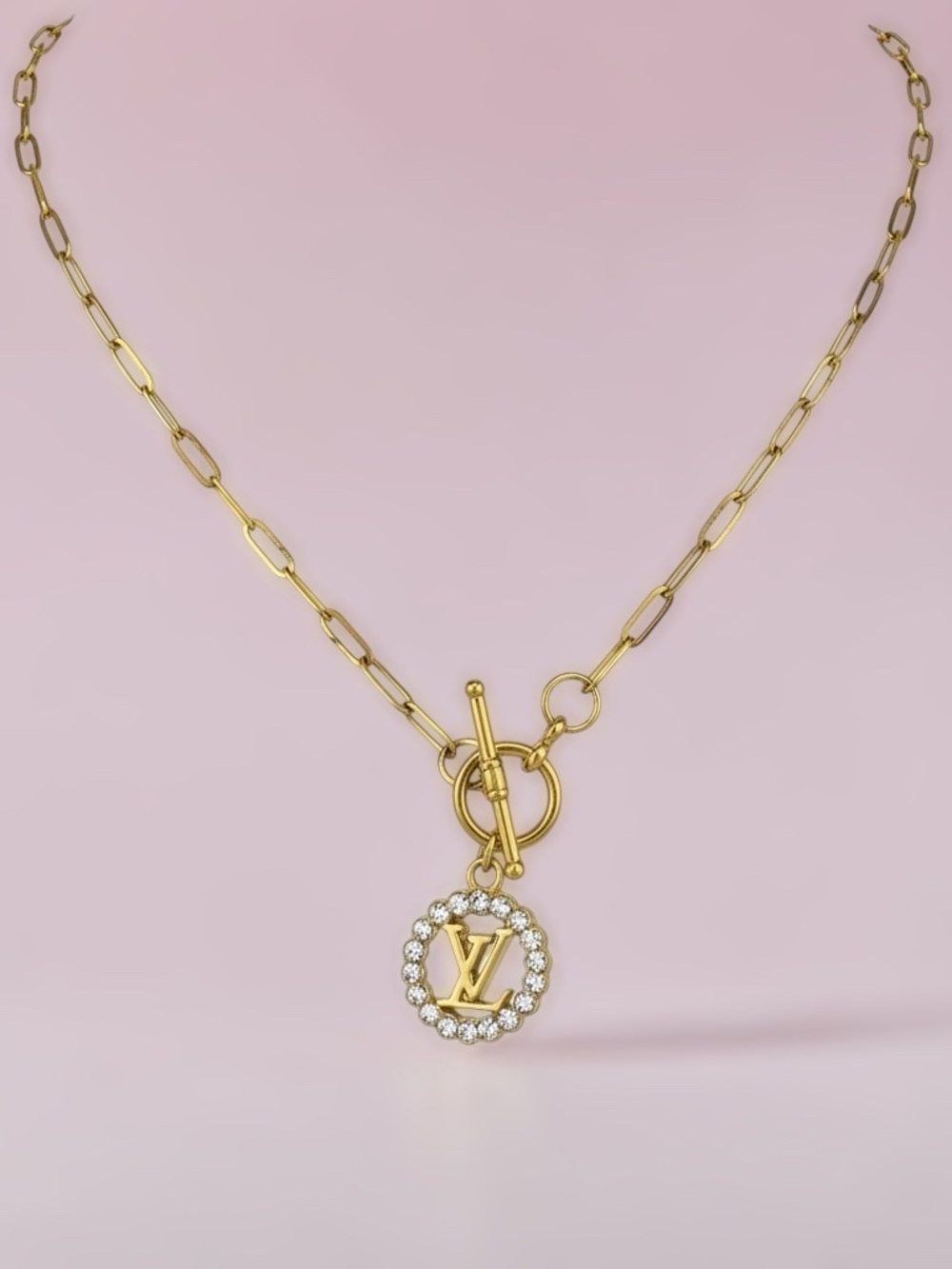 LV SAuthwntic upcycled Stamped Louis Vuitton Gold Necklace with Padlock Pendant